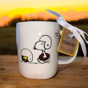 Rae Dunn Peanuts Mug TOUCHDOWN Snoopy Woodstock Double Sided Coffee CUP NEW
